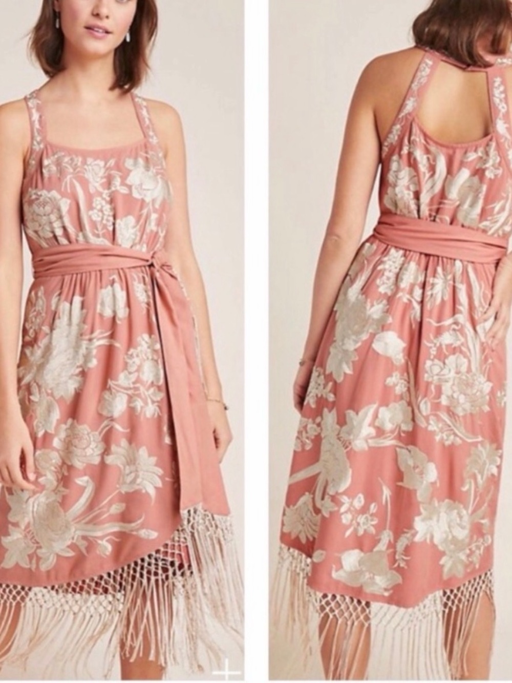 Anthropologie Lucille dress with floral embroidery and fringe detailing
